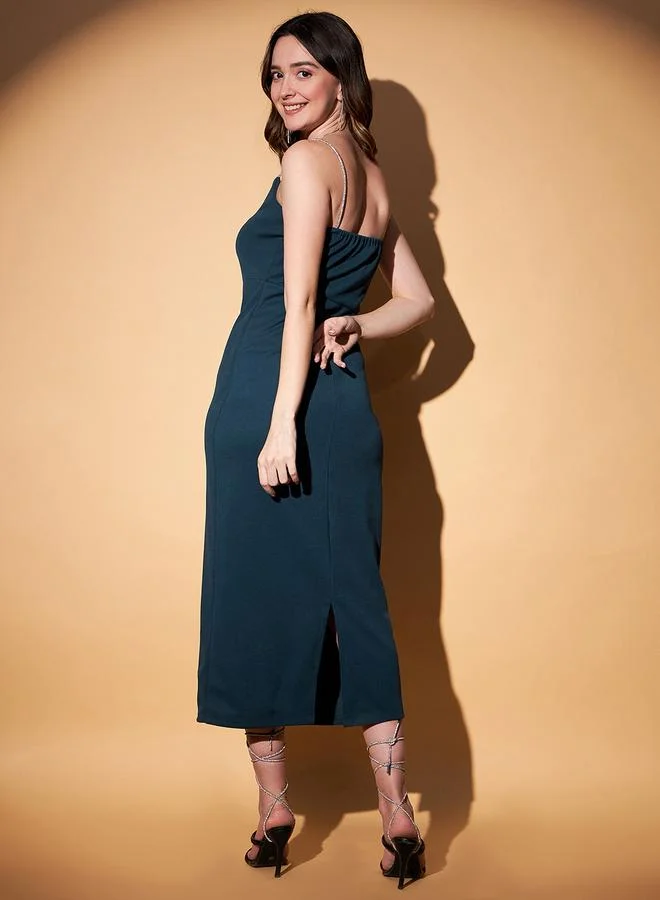 كاجوالي فستان ميدي سادة بياقة مربعة وأشرطة من كاسوالي