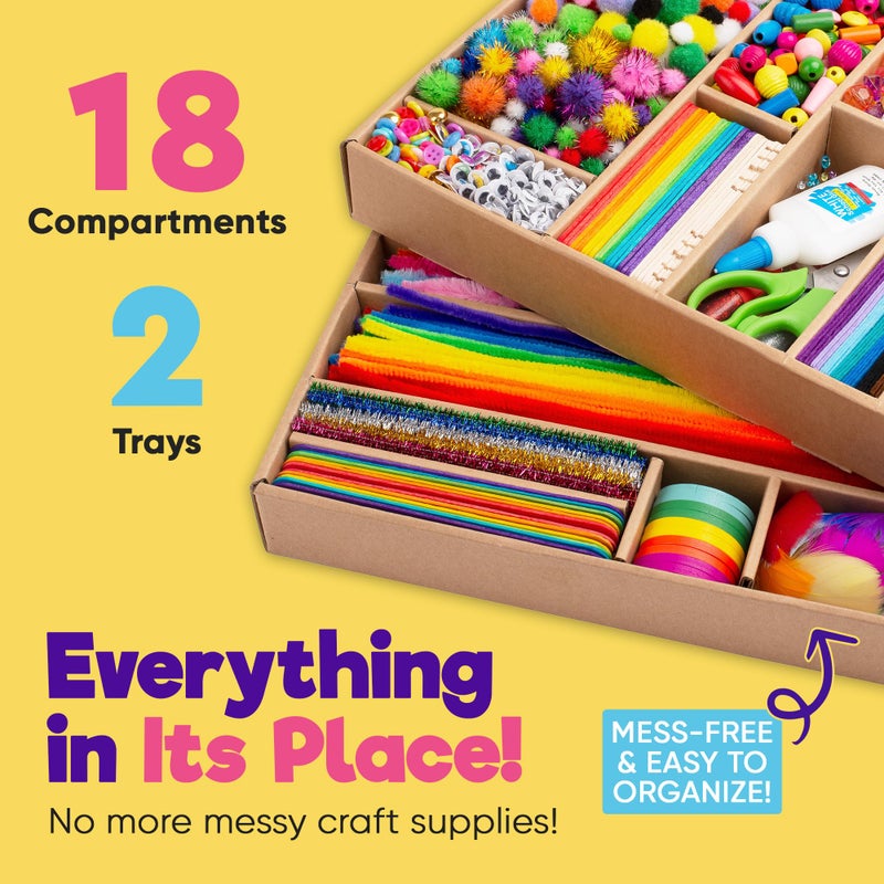 Blue Squid Arts & Crafts Chest - 3000+ pcs Deluxe Craft Supplies Box with 2 Drawers, 18 Compartments, Sturdy Handle - School Art Crafting Kit Set for Kids, Girls, Boys Ages 4 5 6 7 8 9 10 11 12 - Image 2