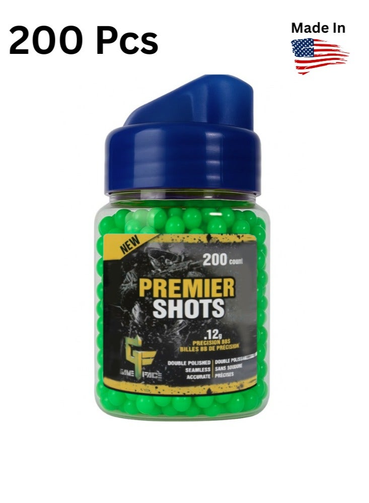 Premier Shots Airsoft BBs Bullets – 200 Count, 0.12g Green Pellets for Precision & Smooth Gameplay - Image 1