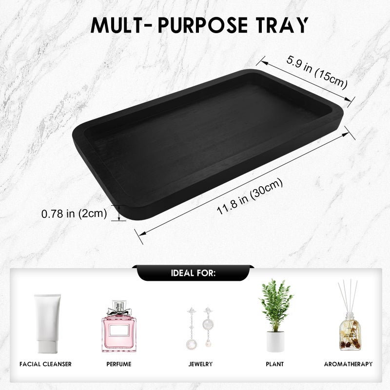 Bayting Bamboo Vanity Bathroom Tray for Counter, Bamboo Tray for Bathroom, Toilet Tank, Perfume 11.8L x 5.9W x 0.8H inch (Black) - Image 5