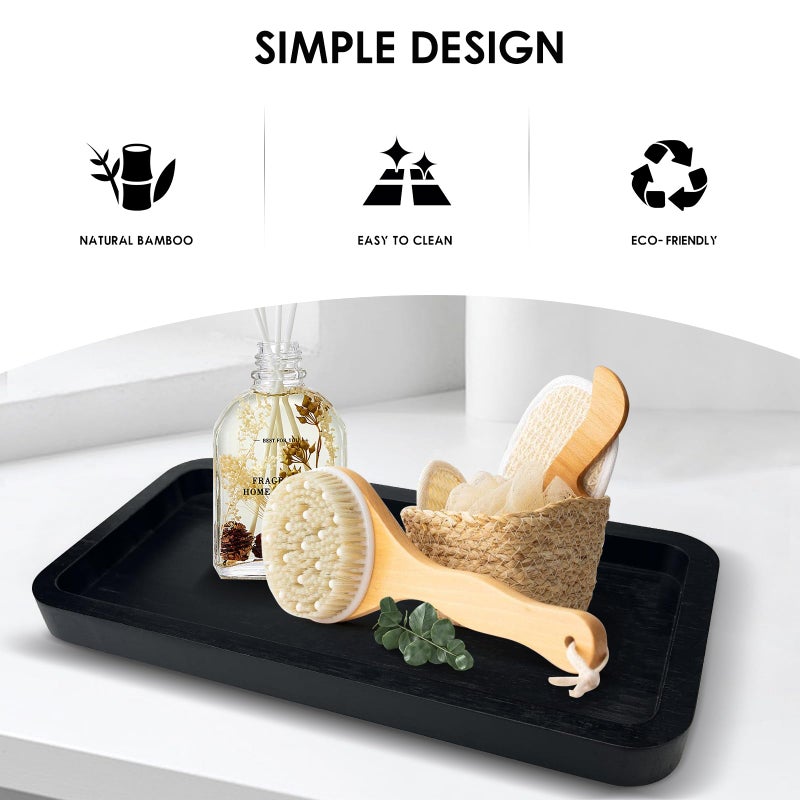 Bayting Bamboo Vanity Bathroom Tray for Counter, Bamboo Tray for Bathroom, Toilet Tank, Perfume 11.8L x 5.9W x 0.8H inch (Black) - Image 4