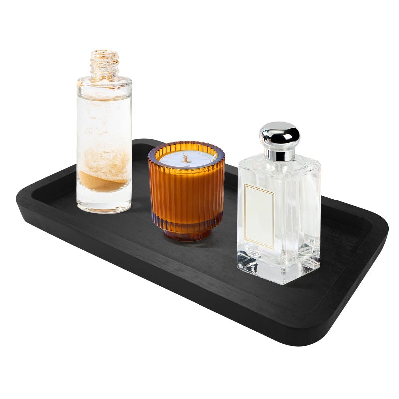 Bayting Bamboo Vanity Bathroom Tray for Counter, Bamboo Tray for Bathroom, Toilet Tank, Perfume 11.8L x 5.9W x 0.8H inch (Black) - Image 1