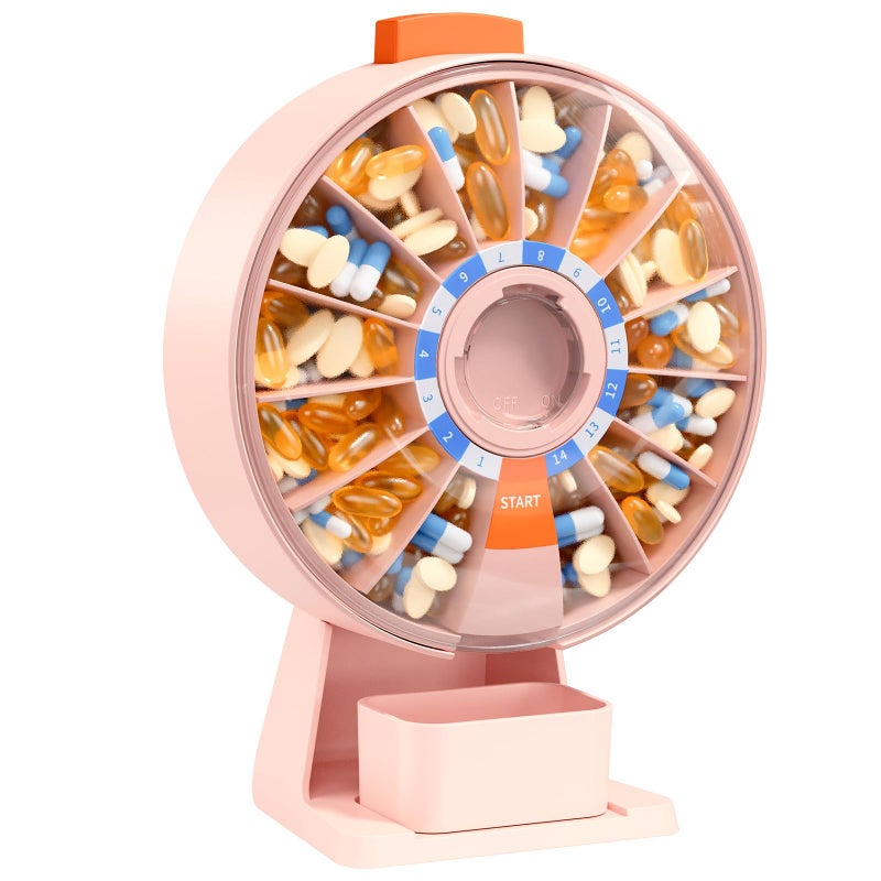 Daviky Pill Dispenser Daily, Large Pill Organizer with Wall-Mounted or Standing Use, 14 Days Pill Container, Push Button Design, Weekly Pill Box for Vitamin, Medicine,Supplement, Fish Oil(Pink) - Image 1