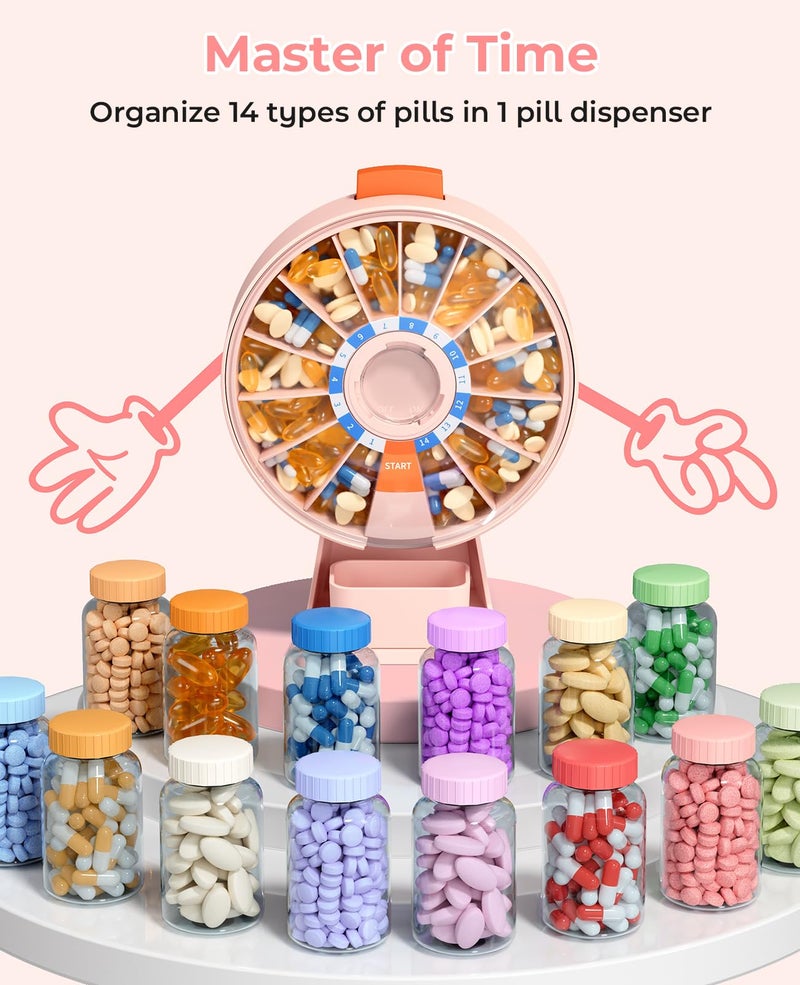 Daviky Pill Dispenser Daily, Large Pill Organizer with Wall-Mounted or Standing Use, 14 Days Pill Container, Push Button Design, Weekly Pill Box for Vitamin, Medicine,Supplement, Fish Oil(Pink) - Image 5