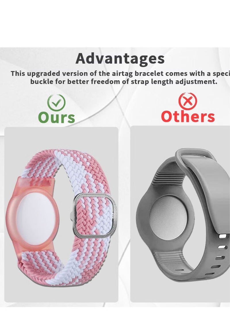 Bukela 2 Pcs Kids Bracelet Strap Compatible with AirTag, Kids Holder Woven Wrist Strap Nylon Adjustable Anti-Loss Airtag Strap for Kids Seniors（Orange,White Pink）  - Image 5
