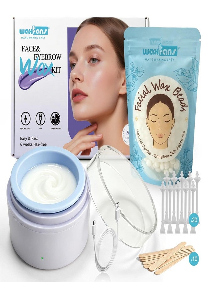 Waxfans Face Waxing Kit for Women-Eyebrow Wax Kit with USB Mini Wax Pot,Facial Hair Removal for Sensitive Skin,mini wax kit with 100g Facial wax beads,for Eyebrow Lip Bikini,6 Weeks Smooth(Unscented - Image 1