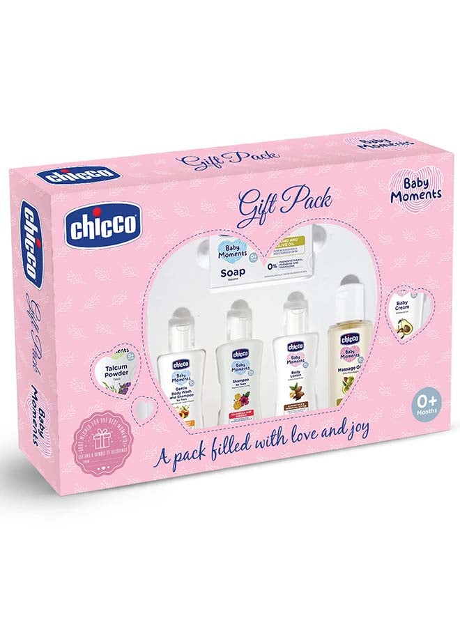 Chicco Baby Caring Set (Pink) Medium Soap 75 G + Gbw 50Ml + Lotion 50Ml + Talc 75G + Baby Cream 50G + Shampoo 50Ml + Massage Oil 50Ml - Image 1