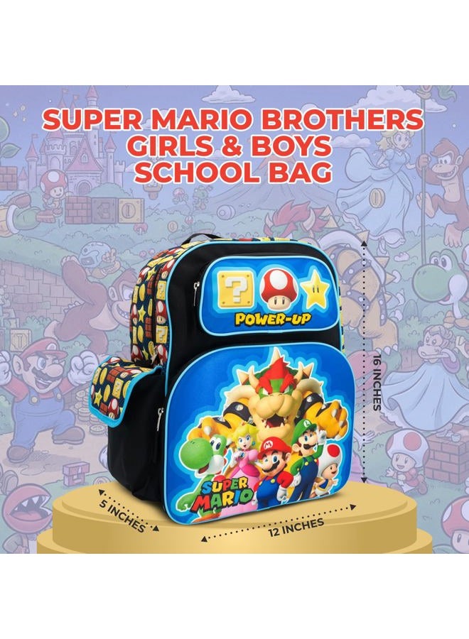 Accessory Innovations AI Super Mario Brothers Backpack, 16" Schoolbag with 3D Molded front pocket featuring Super Mario Characters Mario, Lugi, Princess Peach, Yoshi, & Boswer. - Image 3