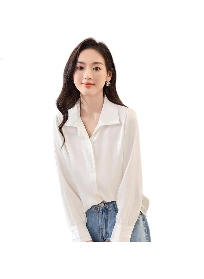 First Application Chushen Spring And Autumn Long Sleeve Shirt Women's French Style Satin Design Professional Commute Casual White Shirt S43s002 - Image 3