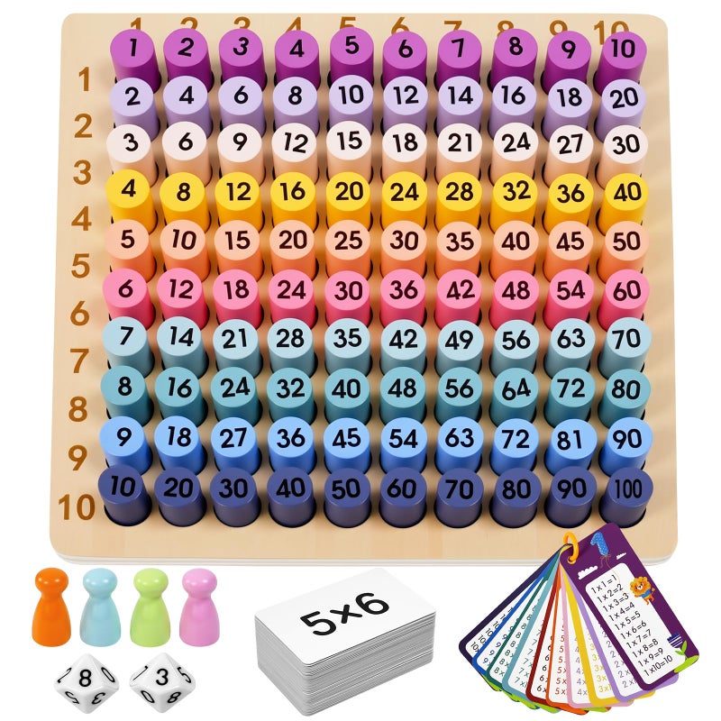 BUZIFU Wooden Montessori Multiplication Board Game Math Educational Toys Multiplication Table Board Game Montessori Math Manipulatives Toys Toddlers Kids Multiplication Chart Game for Early Education - Image 2