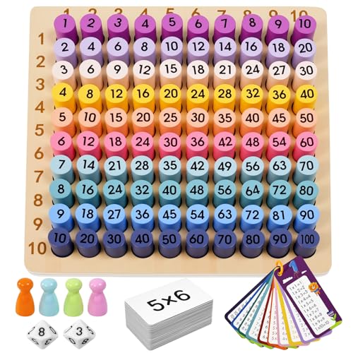 BUZIFU Wooden Montessori Multiplication Board Game Math Educational Toys Multiplication Table Board Game Montessori Math Manipulatives Toys Toddlers Kids Multiplication Chart Game for Early Education - Image 1