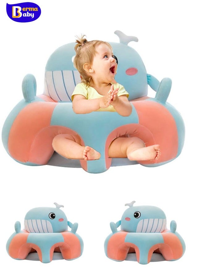 Berma Baby - كرسي دعم للأطفال على شكل أريكة كرتونية، كراسي جلوس تعليمية لطيفة، كرسي جلوس للأطفال، واقي للرأس، كرسي هزاز للأطفال، مقاعد أرضية للأطفال (حوت) - Image 1