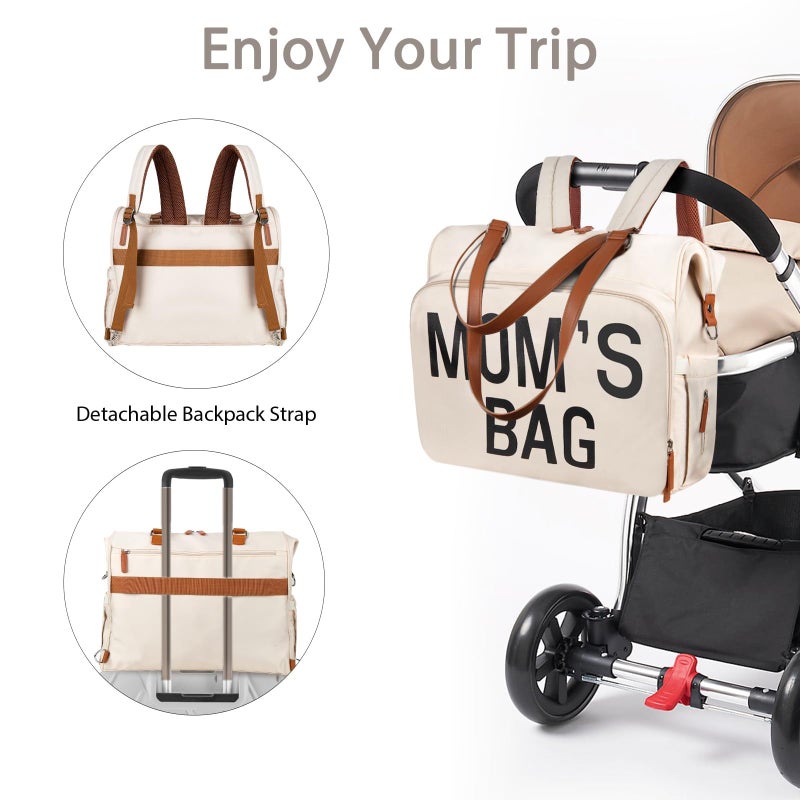 Pripher Diaper Bag Backpack Baby Bag, 4 in 1 Diaper Bag Tote, Mom Bag for Hospital with 14 Pockets, Diaper Tote Bag for Labor  Delivery, Large Waterproof Baby Travel Bag with 3 Insulated Pockets, Beige - Image 5