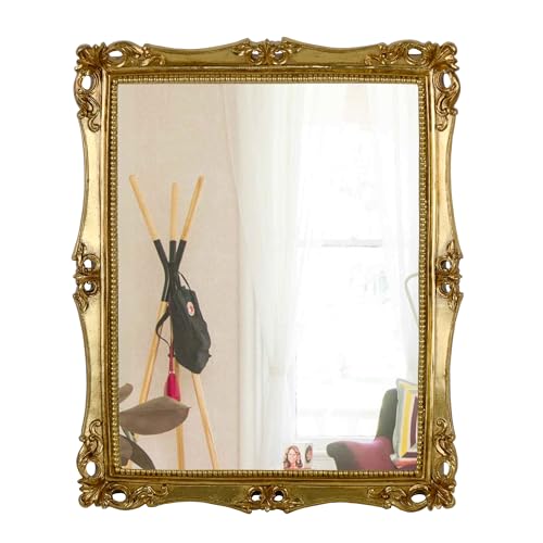 Funerom مرآة ديكورية عتيقة معلقة على الحائط من فنيروم، مرآة مكياج طاولة مربعة باللون الذهبي العتيق 165 × 135 بوصة