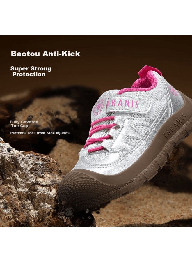 Taranis Kids Spring Non-slip Boys Sports Shoes Durable Girls Outdoor Hiking Shoes Silver/pink Size 26 - Image 2