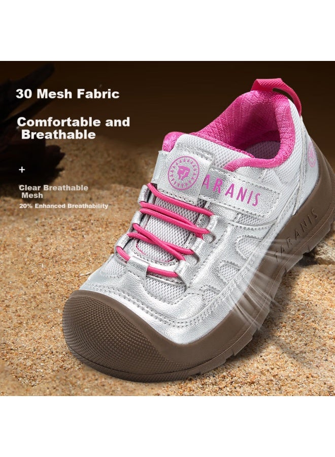 Taranis Kids Spring Non-slip Boys Sports Shoes Durable Girls Outdoor Hiking Shoes Silver/pink Size 26 - Image 1