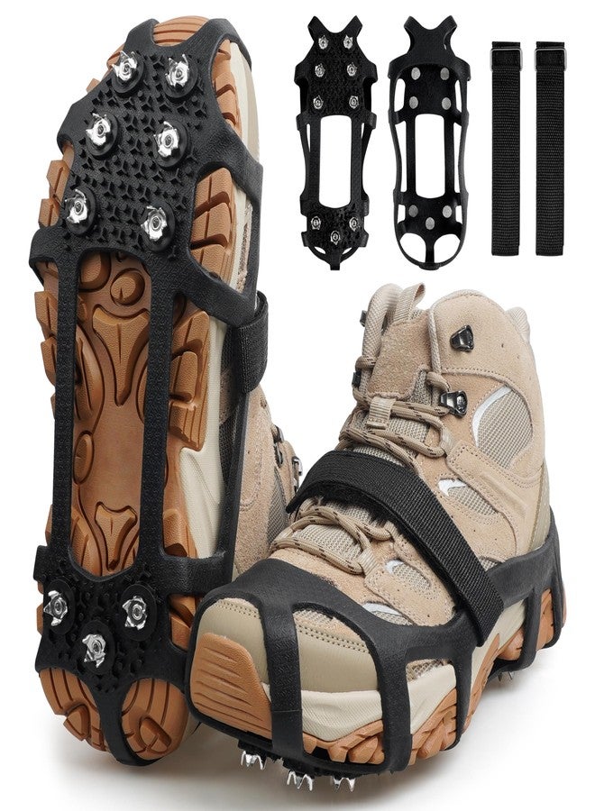 JOGFFDE Ice Cleats Snow Traction Cleats Crampons for Shoes, Anti-Skid Overshoe 9 Studs Stainless Steel Grippers Slip-on Stretch Footwear for Walking Jogging Hiking Mountaineering Ice Snow Grips(Large) - Image 1