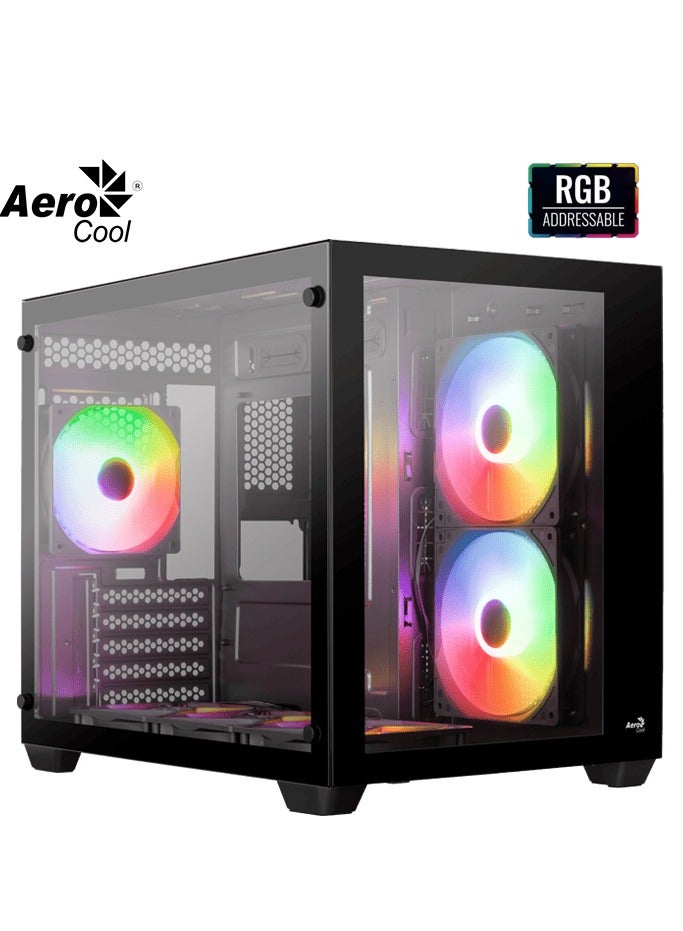 AeroCool Dryft Mini Panoramic Gaming PC Case - Full Tempered Glass, Pre-installed RGB Fans, Micro-ATX/Mini-ITX Support, Liquid Cooling Ready, Dual Chamber, Optimized Airflow, Black - Image 1