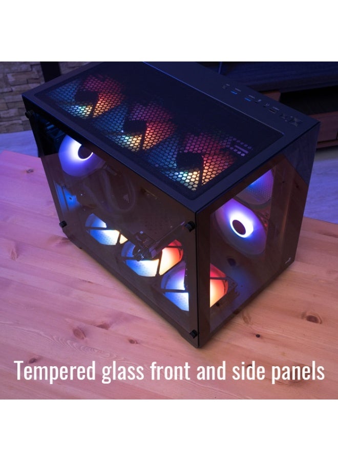AeroCool Dryft Mini Panoramic Gaming PC Case - Full Tempered Glass, Pre-installed RGB Fans, Micro-ATX/Mini-ITX Support, Liquid Cooling Ready, Dual Chamber, Optimized Airflow, Black - Image 4
