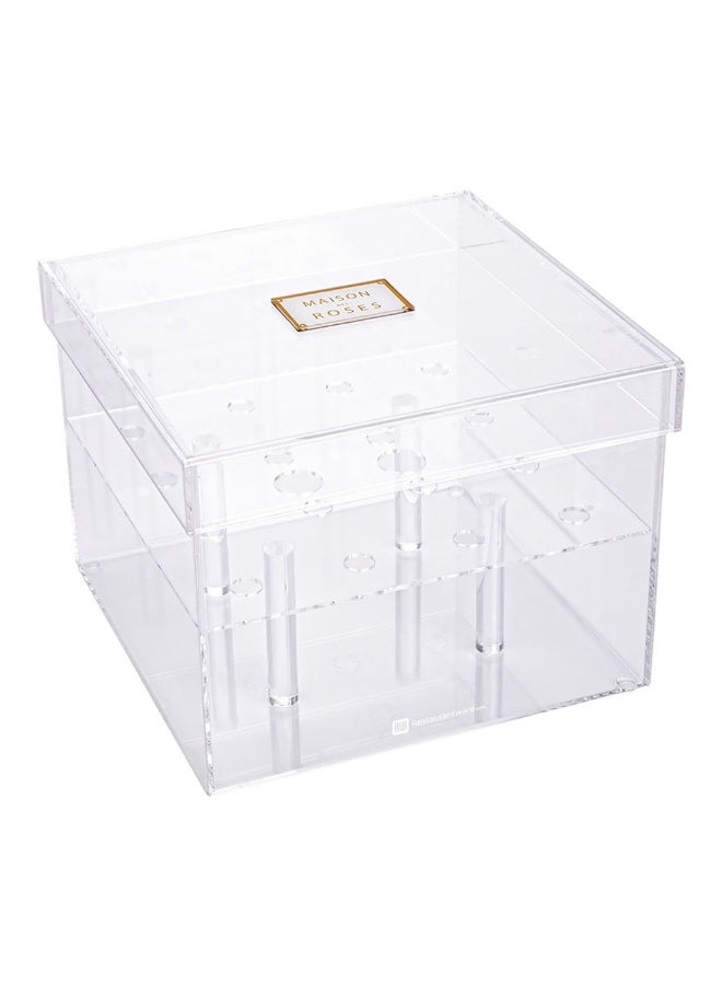 Restaurantware Clear Tek 7.9 x 7.9 x 5.9 Inch Acrylic Flower Holder, 1 Square Flower Box Water Holder - 16 Holes, With Lid, Clear Acrylic Flower Box, Centerpiece For Party, Use As Gift Box - Image 1