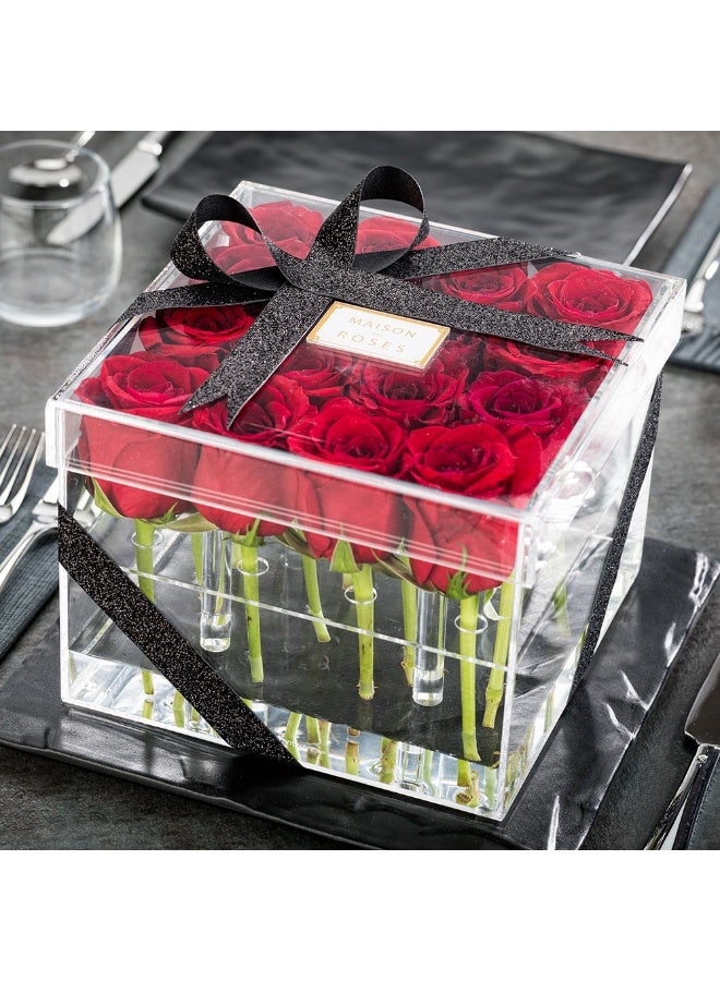 Restaurantware Clear Tek 7.9 x 7.9 x 5.9 Inch Acrylic Flower Holder, 1 Square Flower Box Water Holder - 16 Holes, With Lid, Clear Acrylic Flower Box, Centerpiece For Party, Use As Gift Box - Image 3