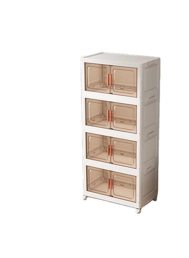 4-Tier Foldable Storage Cabinet with Double Transparent Doors, Wheels and Large Capacity Organizer 55×33×124.5 cm - Image 2