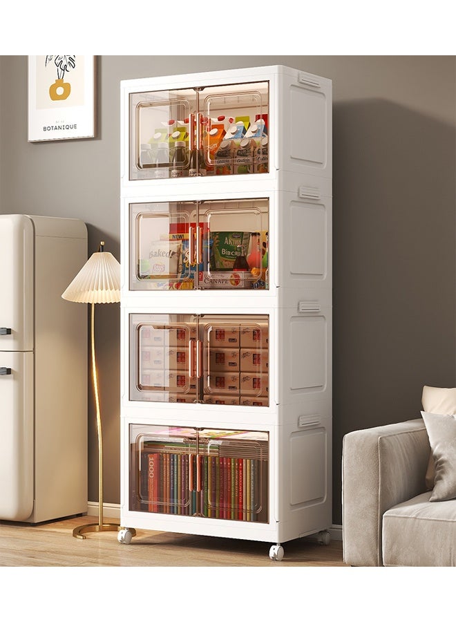 4-Tier Foldable Storage Cabinet with Double Transparent Doors, Wheels and Large Capacity Organizer 55×33×124.5 cm - Image 1