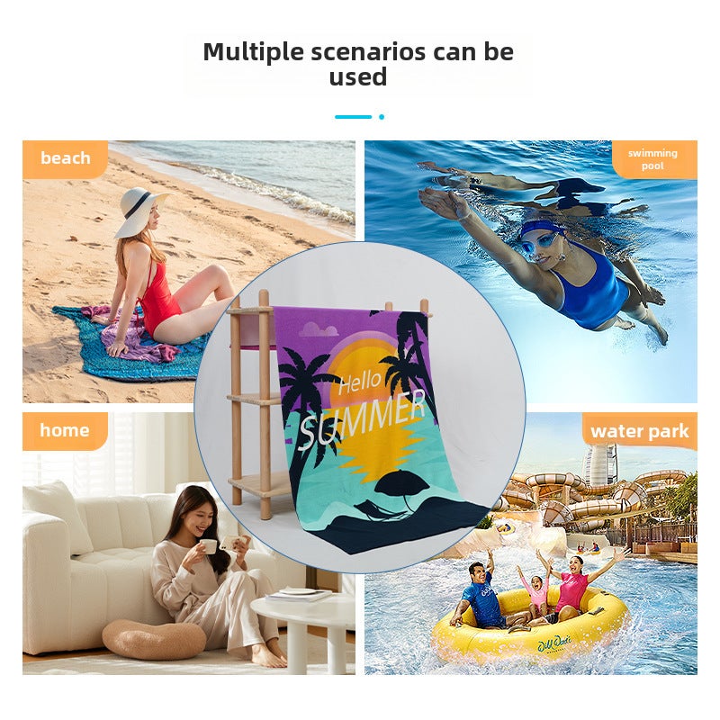 Foreign trade cartoon bath towel absorbent quick-drying swimming couple beach towel microfiber reactive printing towel wholesale(Beach Coconut Tree -2392, 150*70cm) - Image 2