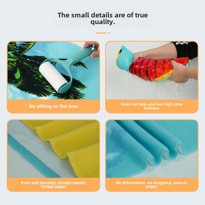 Foreign trade cartoon bath towel absorbent quick-drying swimming couple beach towel microfiber reactive printing towel wholesale(Beach Coconut Tree -2392, 150*70cm) - Image 3