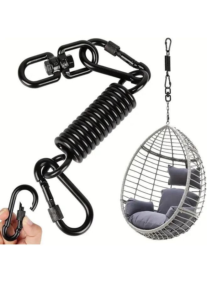 Black Steel Hook Set Ceiling Mounted Spring Hook With 2 Locking Hooks 360 Degree Rotation Rust Resistant - Image 1