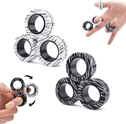 Cevioce 6 PCS Magnetic Rings Fidget Toys Set for Teens,ADHD Anxiety Magnetic Finger Spinner for Adults and Kids,Coolest Magnet Stress Relief Toy Birthdays Gifts for 8 9 10 11 12+ Year Old Boys Girls - Image 1