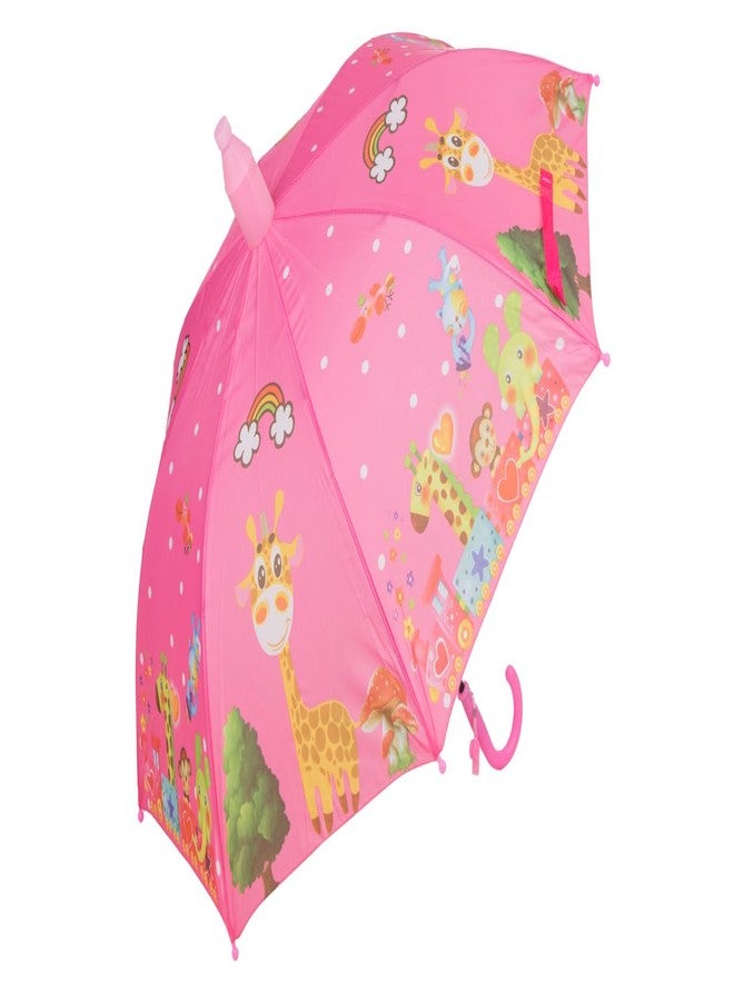 Yellow Bee Giraffe and Animal Print Umbrella with Whistle Handle for Girls, Pink, 3-10 Years - Image 1