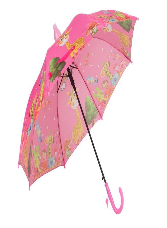 Yellow Bee Giraffe and Animal Print Umbrella with Whistle Handle for Girls, Pink, 3-10 Years - Image 2