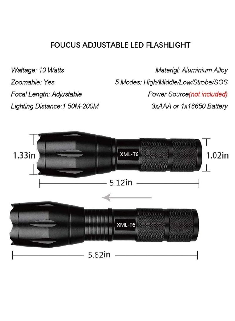 Flashlight Torch Grade 5 Modes XML T6 3000 Lumens Led Waterproof Handheld for Camping Biking Hiking Outdoor Home Emergency 2 Pack - Image 3