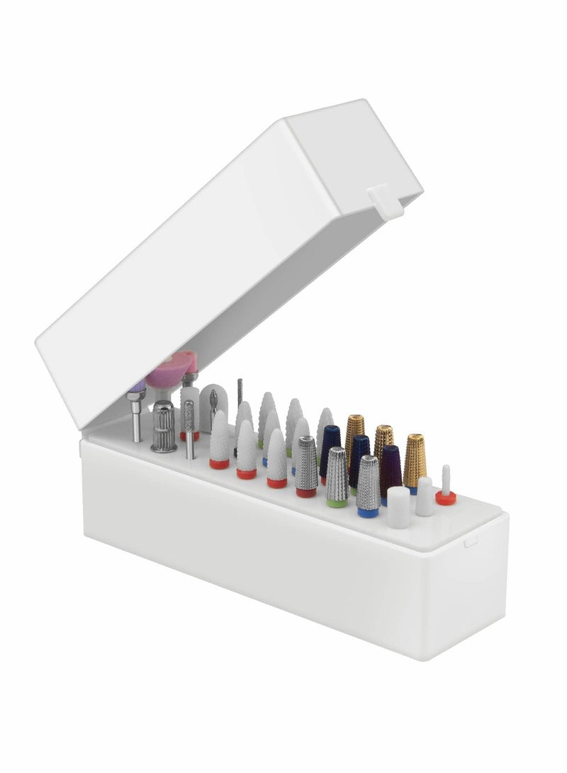 Excefore Nail Drill Bits Holder Stand 30 Holes Dustproof Nail Salon Organizer and Storage Displayer Box Manicure Tools Case for Acrylic Nail Drill Bit (Not Include Nail Drill Bits, White) - Image 1