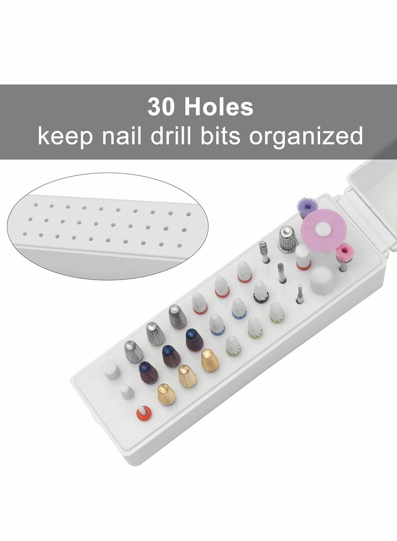 Excefore Nail Drill Bits Holder Stand 30 Holes Dustproof Nail Salon Organizer and Storage Displayer Box Manicure Tools Case for Acrylic Nail Drill Bit (Not Include Nail Drill Bits, White) - Image 2