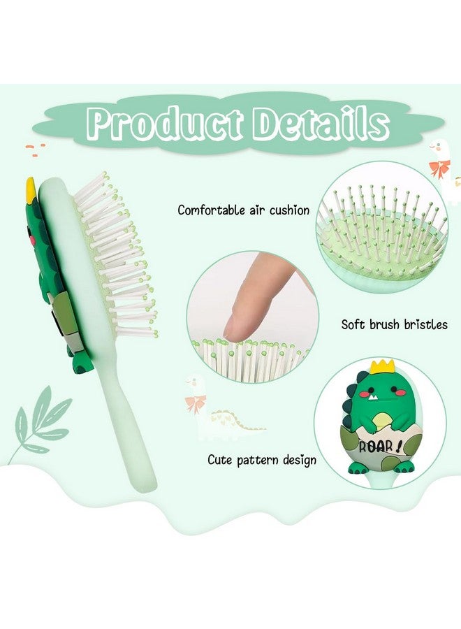 PALAY Hair Brush For Kids Cartoon Dinosaur Toddler Paddle Hair Brush Kids Comb Mini Hair Brush With Soft Bristle And Air Cushion Hair Brush For Girls, Boys, Women - Green - Image 3