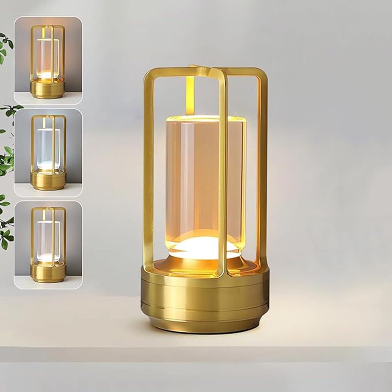 ZOTIKA مصباح طاولة لاسلكي، مصباح طاولة معدني LED يعمل باللمس، إضاءة قابلة للتعتيم بلا حدود بثلاثة ألوان، مصباح مكتبي قابل لإعادة الشحن بجانب السرير، لغرفة النوم/المطعم/البار/مقهى/إضاءة التخييم (ذهبي) - Image 1