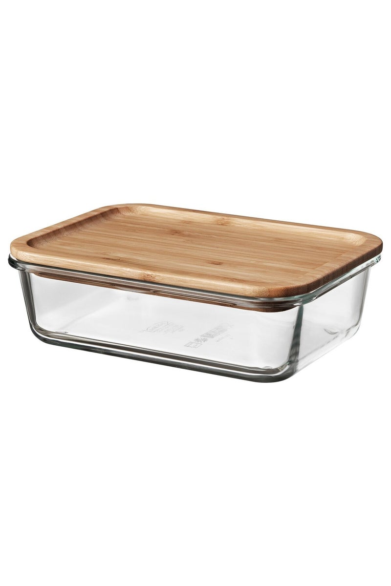 Food container with lid, rectangular glass/bamboo, 1.0 l - Image 1