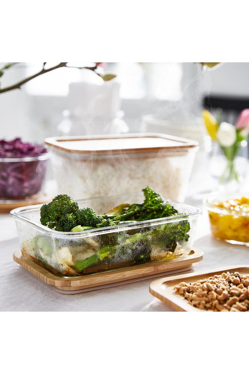 Food container with lid, rectangular glass/bamboo, 1.0 l - Image 2