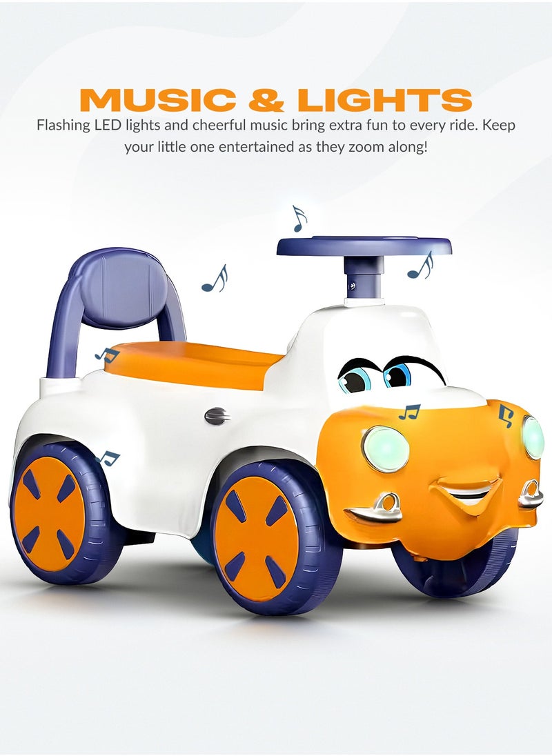 BAYBEE Snug Kids Ride on Car for Kids, Baby Car with Light, Music, Storage Space & Backrest, Baby Push Car for Toddlers Kids Car Jeep Baby Ride on Toy Car for Kids 1+ Years Boys Girls Orange  - Image 4