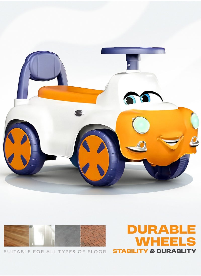 Snug Kids Ride on Car for Kids, Baby Car with Light, Music, Storage Space & Backrest, Baby Push Car for Toddlers Kids Car Jeep Baby Ride on Toy Car for Kids 1+ Years Boys Girls Orange