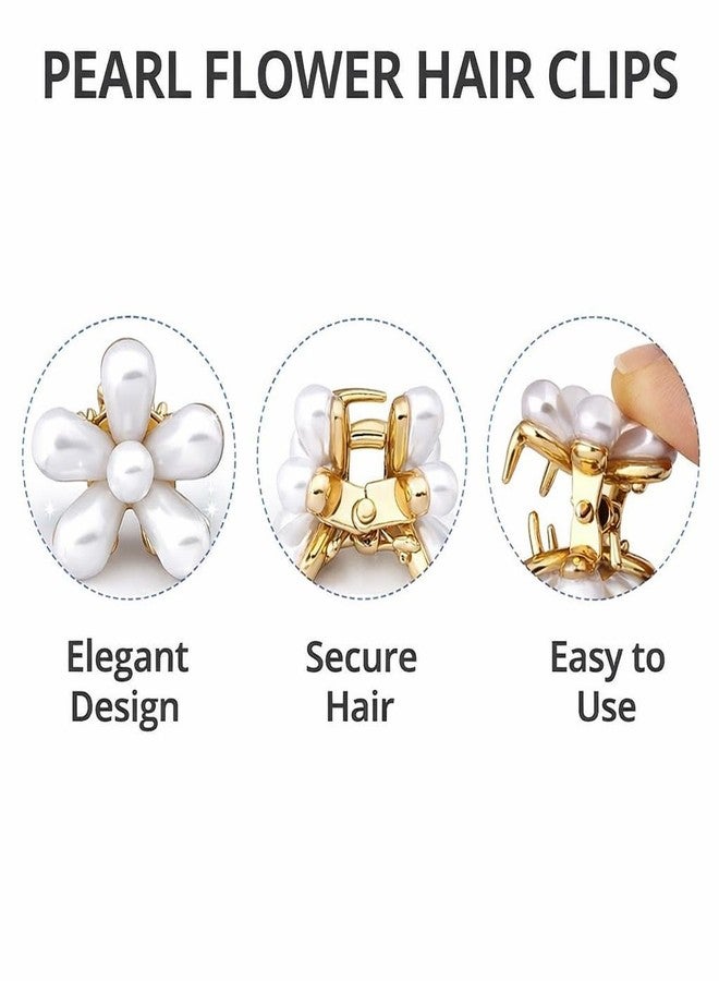 FRYIO Korean Pearl Hair Clips for Women & Girls - Small Gold Flower Claw Clips, Mini Decorative Hair Accessories Pack of 10 - Image 2