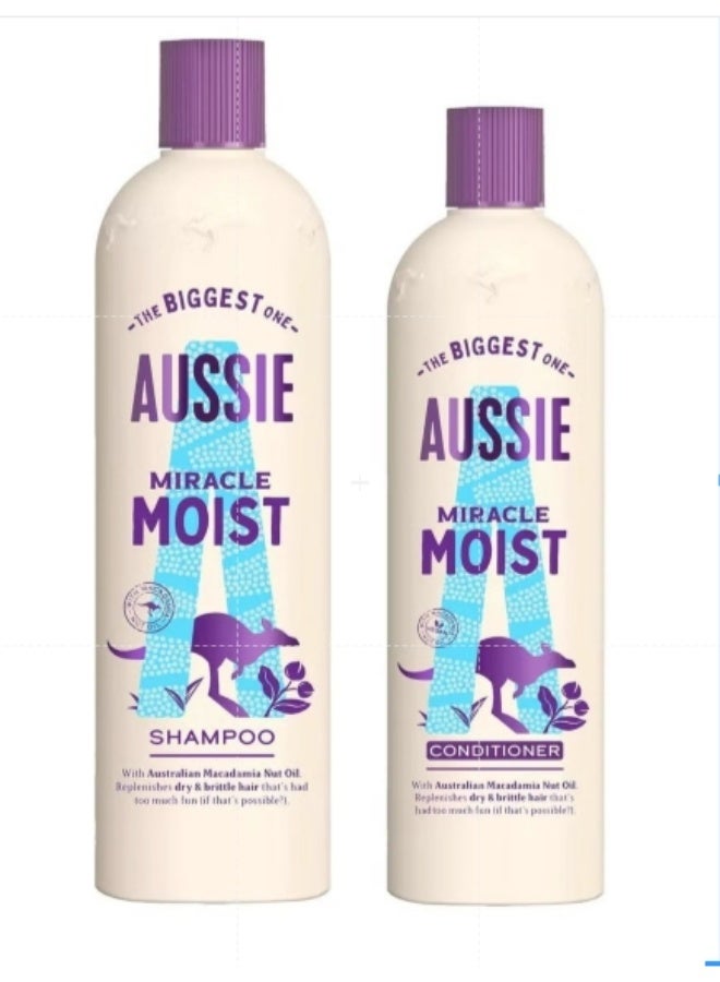 Aussie Shampoo and Conditioner Miracle Moist Macadamia Oil Infused Hair Care Set Combo, Personal Care 675ml + 470ml