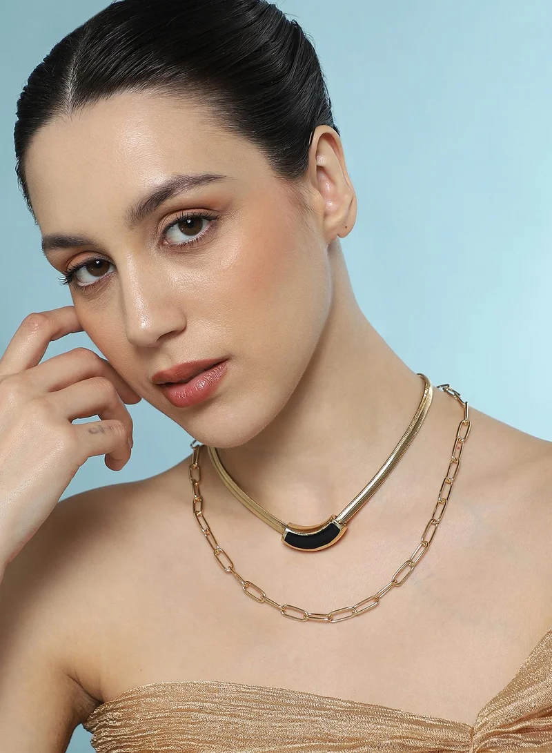 Sohi  Women The Sylvan-Snakechain Multi-Layer Necklace | California  Colour | One-Size | Metallic Alloy Material | Lobster Clasp Closure | Necklace For Casual & Evening Wear for Women | Best Price UAE