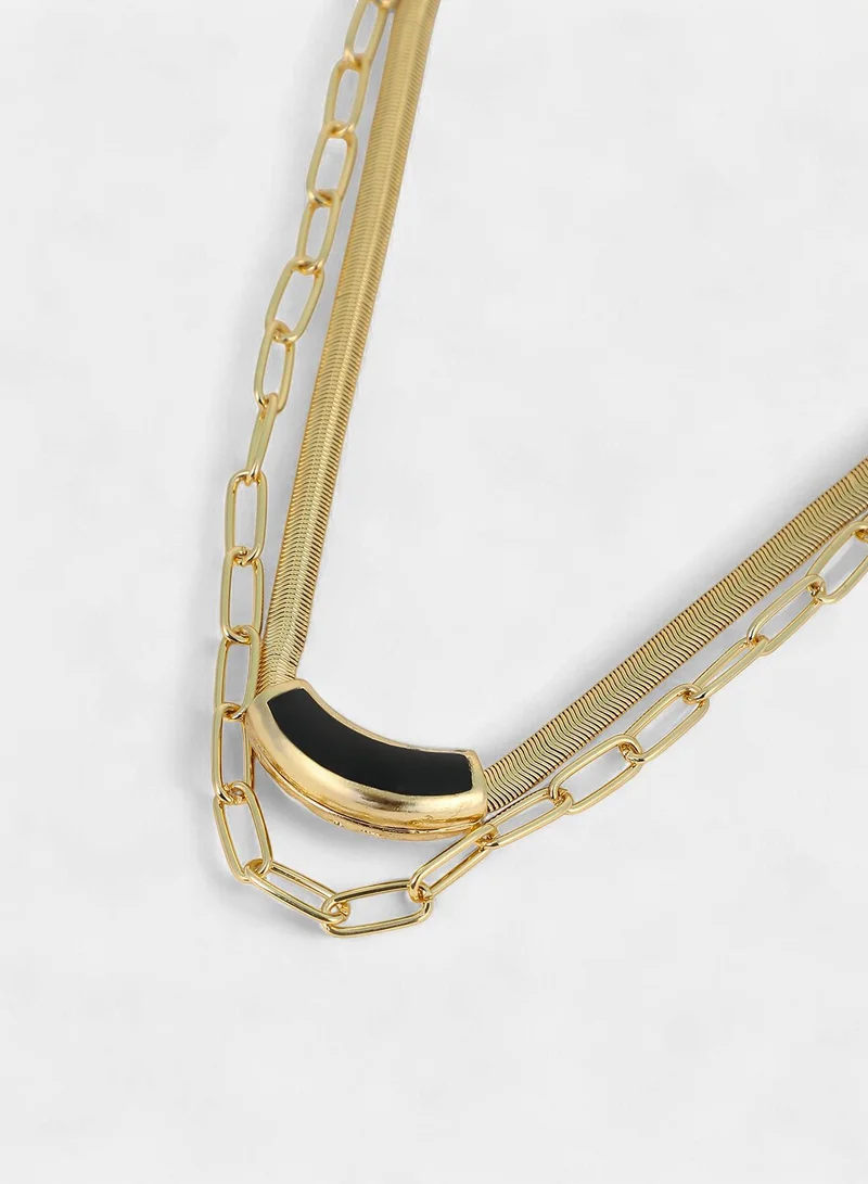 Sohi  Women The Sylvan-Snakechain Multi-Layer Necklace | California  Colour | One-Size | Metallic Alloy Material | Lobster Clasp Closure | Necklace For Casual & Evening Wear for Women | Best Price UAE