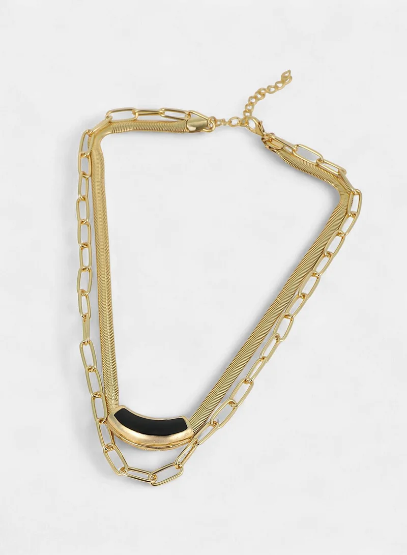 Sohi  Women The Sylvan-Snakechain Multi-Layer Necklace | California  Colour | One-Size | Metallic Alloy Material | Lobster Clasp Closure | Necklace For Casual & Evening Wear for Women | Best Price UAE