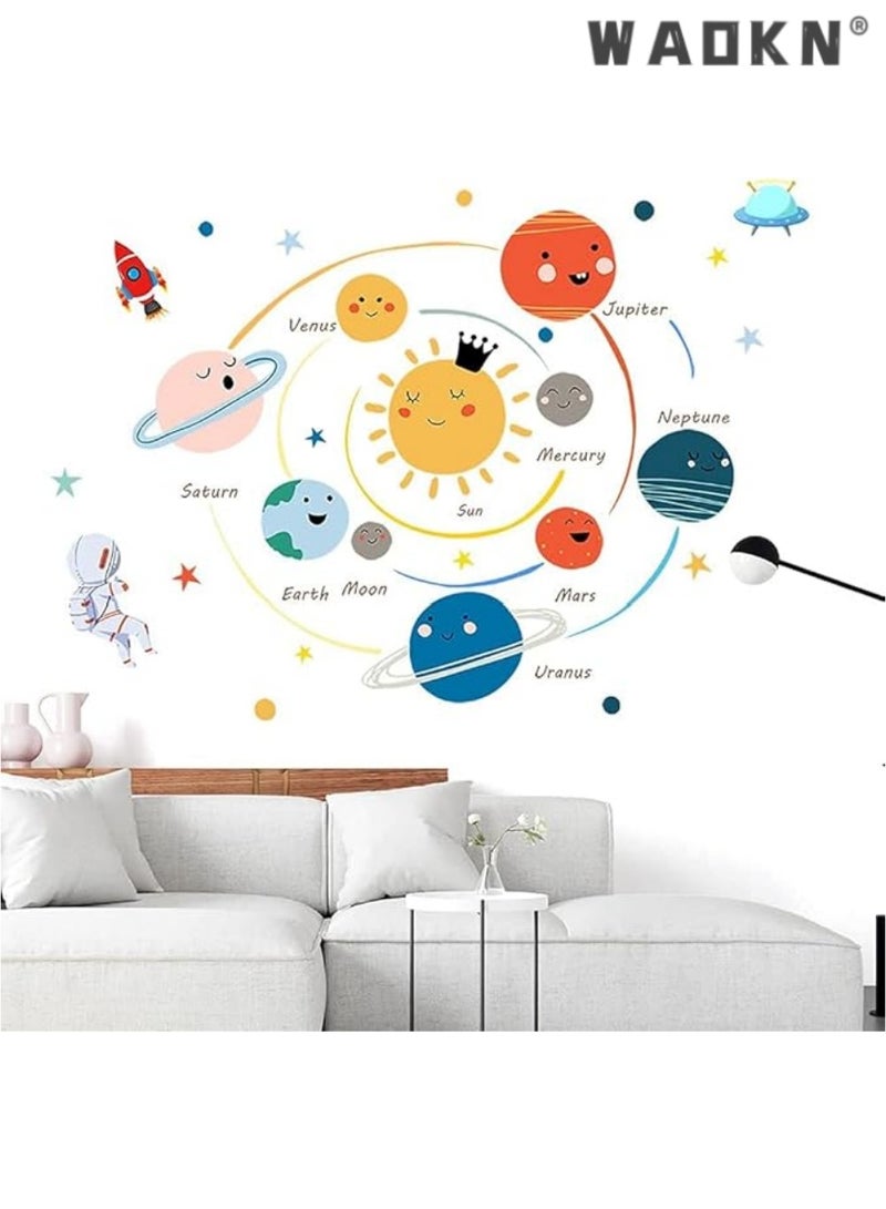 WAOKN Planets Wall Sticker Solar System Wall Decals Children Wall Décor Removable Art Decor Space Decoration for Boys Girls Bedroom Wall Decals - Image 1