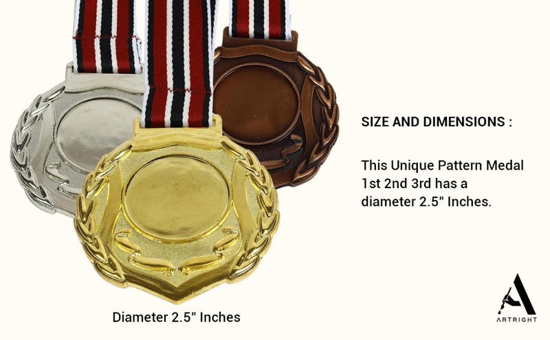 ArtRight SM-13 Metal Kids Winner Medals with Ribbon Set of 3 (7cm Diameter), Gold Silver and Bronze Medals with Unique Pattern 1st 2nd 3rd Prizes for Sports, Competitions, Party - Image 5
