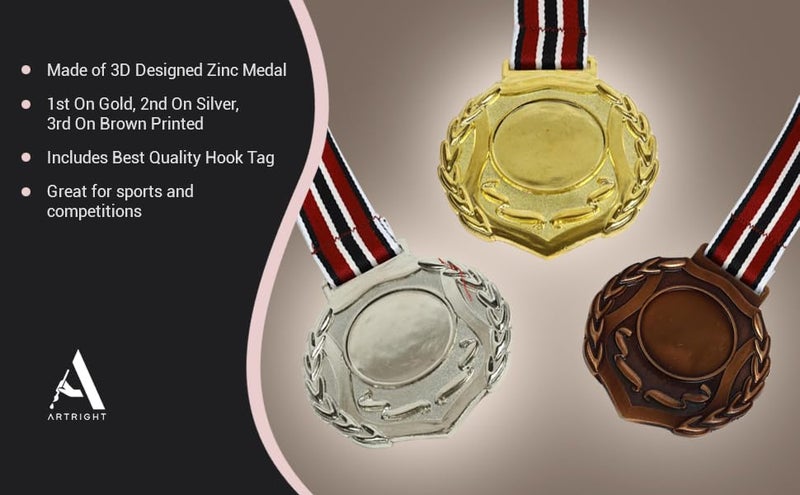 ArtRight SM-13 Metal Kids Winner Medals with Ribbon Set of 3 (7cm Diameter), Gold Silver and Bronze Medals with Unique Pattern 1st 2nd 3rd Prizes for Sports, Competitions, Party - Image 4